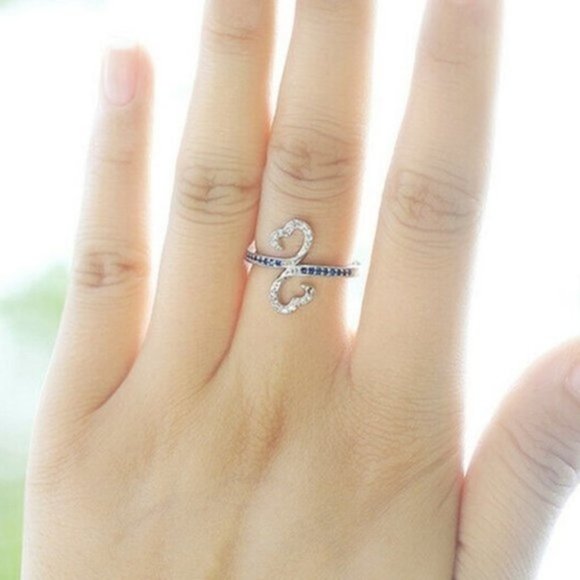 New Beautiful 925 Silver Diamond Blue Sapphire Heart Infinity Ring - Picture 3 of 5